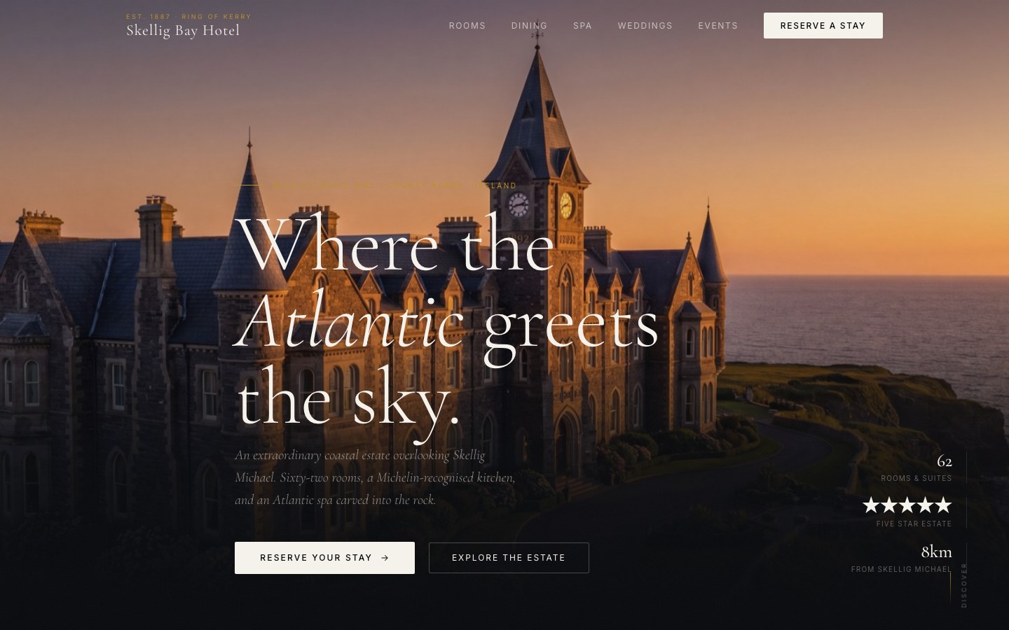 Skellig Bay Hotel website hero section