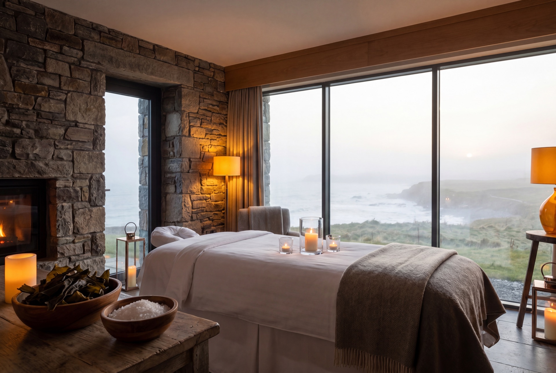 The Cliffs Spa suite with fireplace and Atlantic view